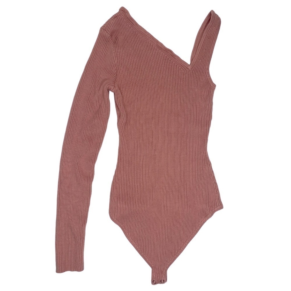 Abercrombie and Fitch Asymmetrical Dusty Rose Mauve Knit Bodysuit Sz Sm